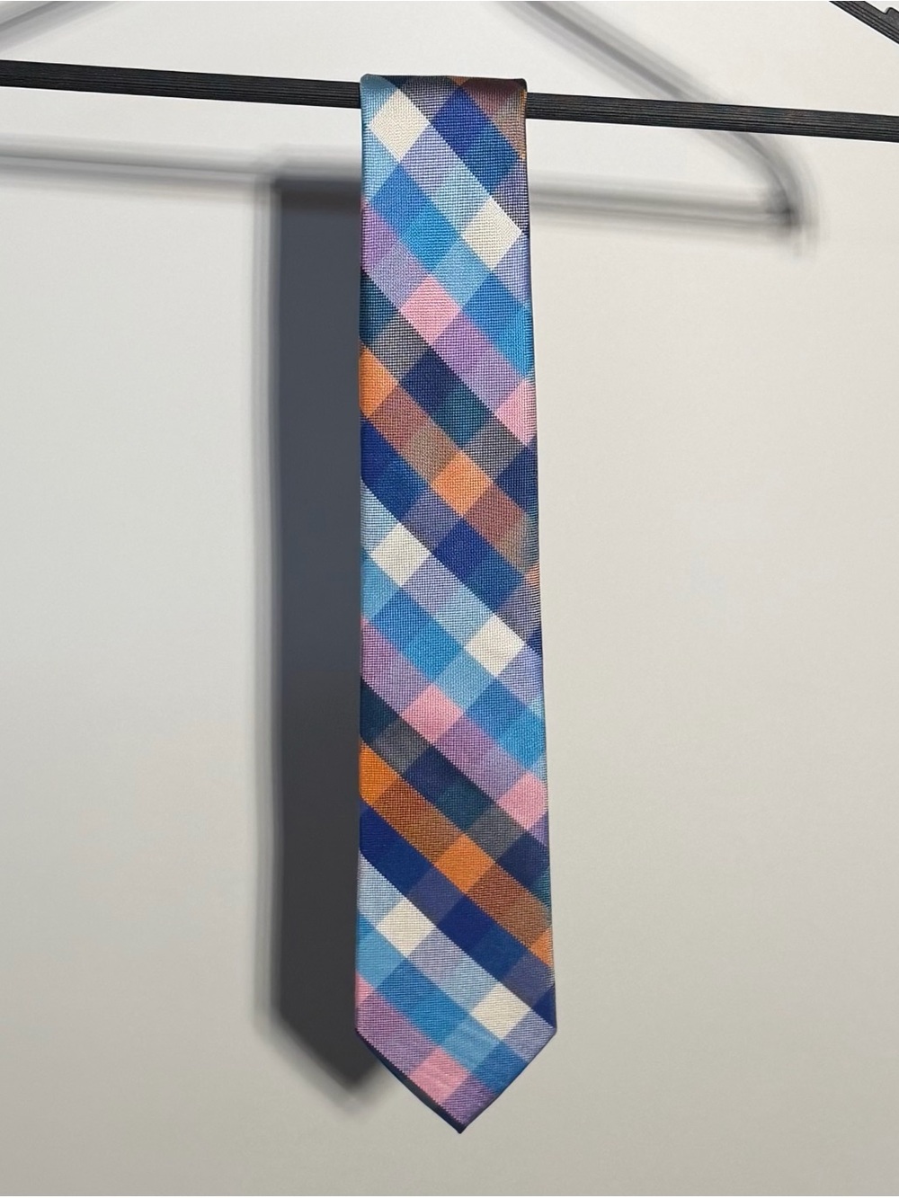 Croft & Barrow 100% Silk Geometric Multicolor Plaid Necktie